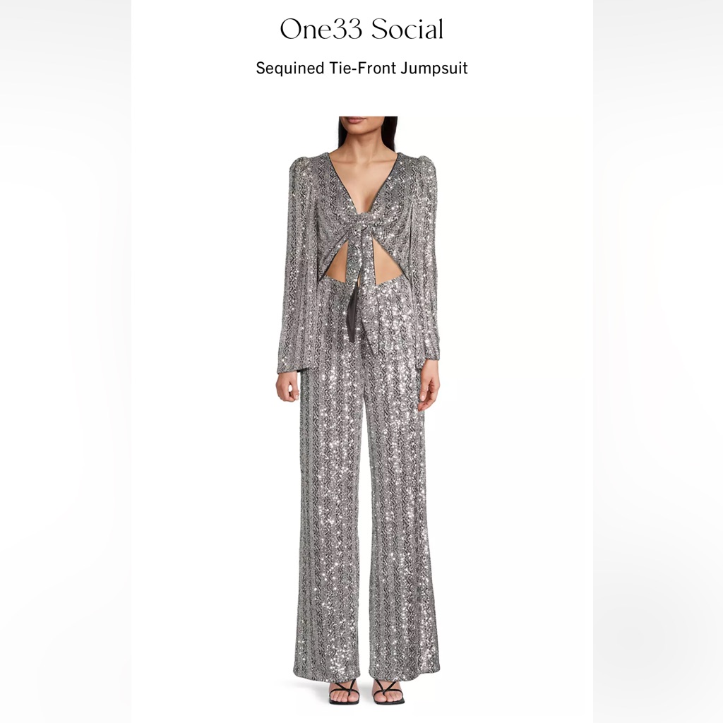 One 33 Social Sequined Tie-Front Jumpsuit